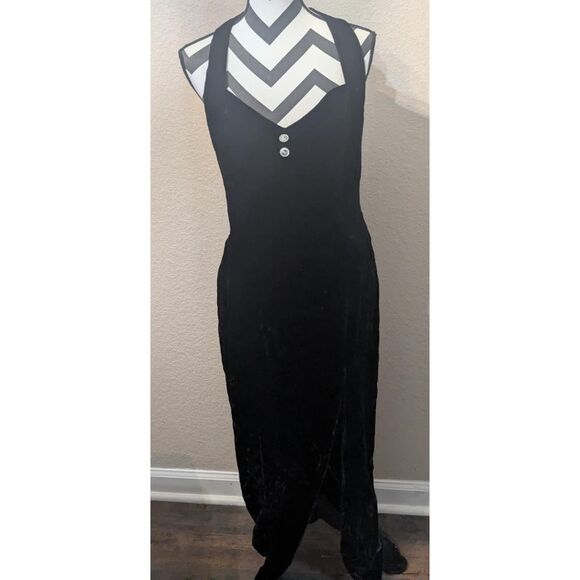 Vintage By Choice California Black Velvet Halter Dress, Size 13 - Picture 2 of 7